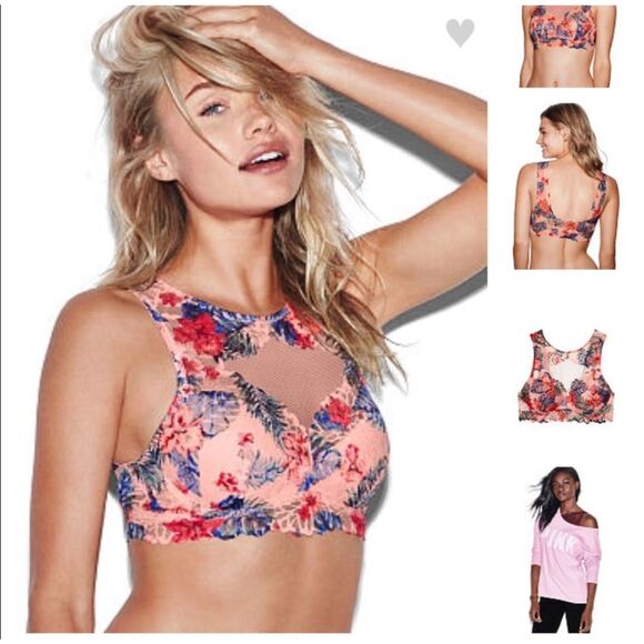 Victoria Secret | PINK Lace High Neck Push Up Bra Underwire Bralette Size XS - Picture 9 of 9